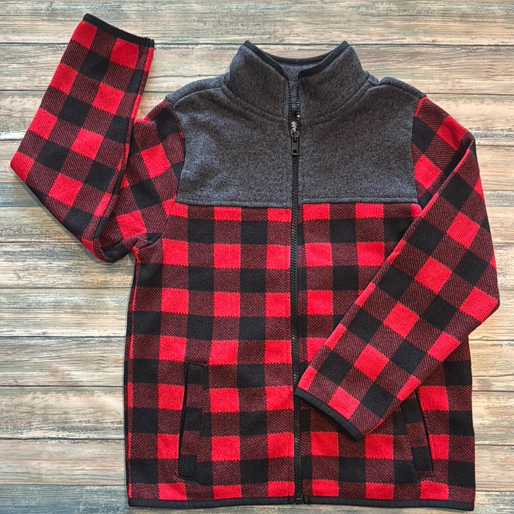 365 Kids from Garanimals Red and Black Plaid Fleece Jacket